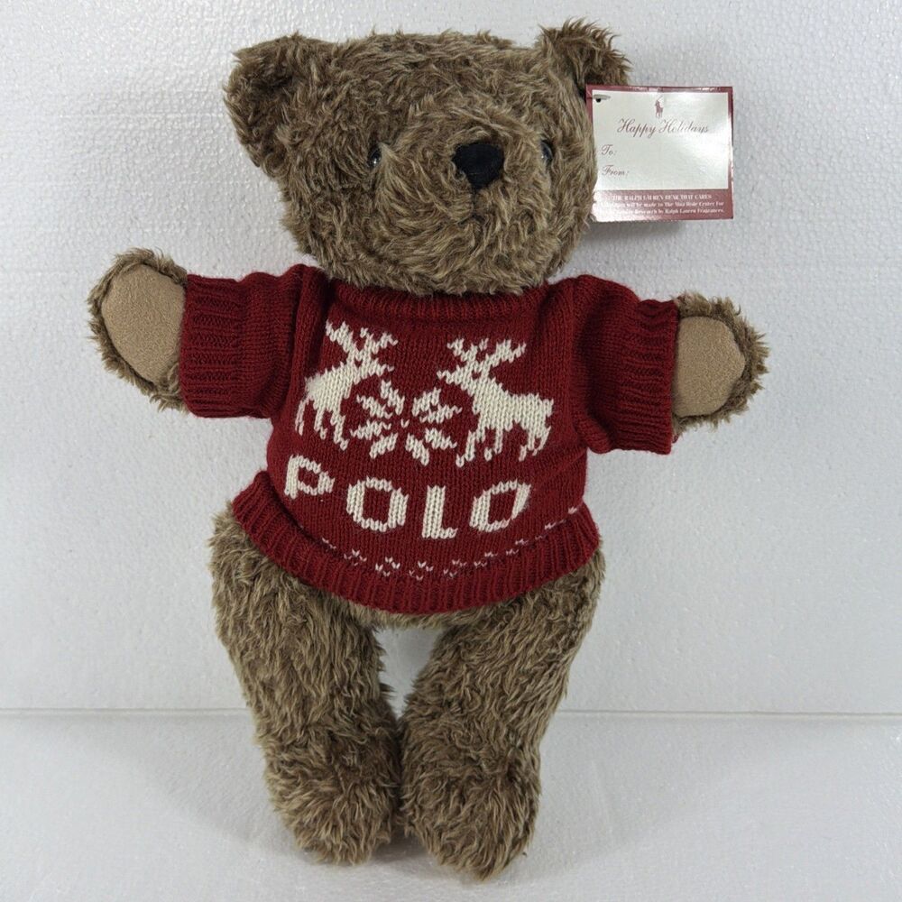 Vintage Polo Ralph Lauren 1998 Teddy Bear Plush Toy Red Sweater Christmas NEW